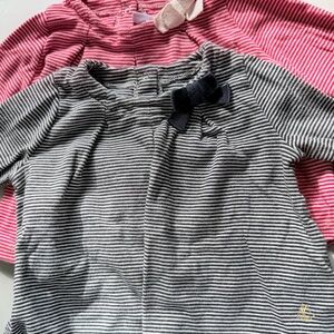 Petit Bateau Striped Kids Shirt with Bow Accent (Twins Set)